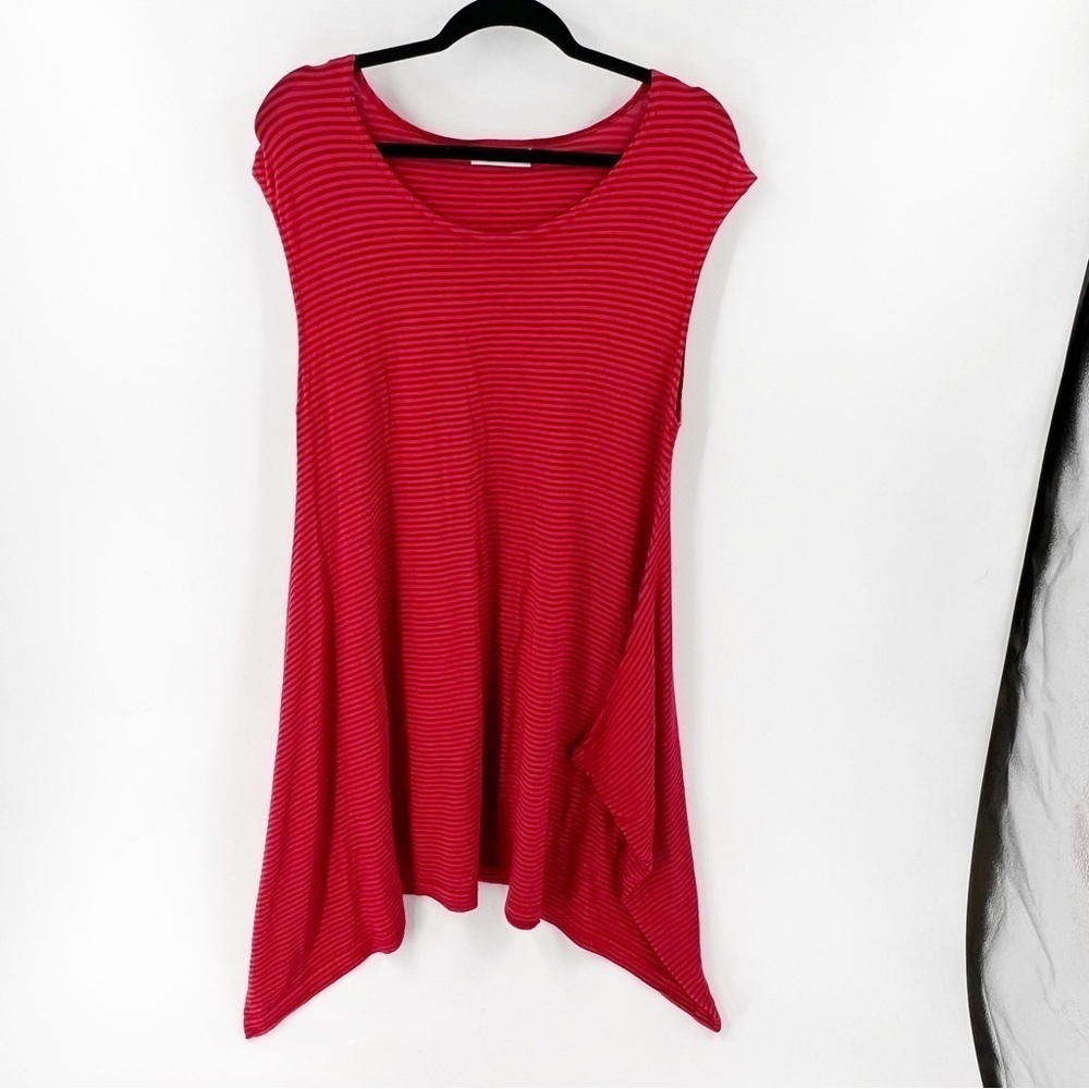 ✅ BRYN WALKER RED STRIPED SHARKBITE HEM CAP SLEEVE TUNIC TOP SIZE SMALL